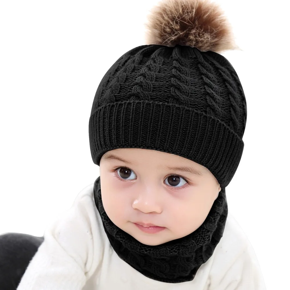 Puseky 2 шт./компл. Мода Новорожденные Детские шапки вязаные теплые помпоны круглые машинный колпачок защищает шапка с ушками детские зимние