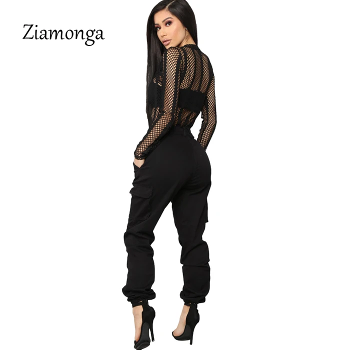 Ziamonga, сексуальный черный, красный сетчатый боди для женщин, s, с вырезом, с круглым вырезом, с длинным рукавом, боди, Combinaison Femme, летние топы, женские комбинезоны