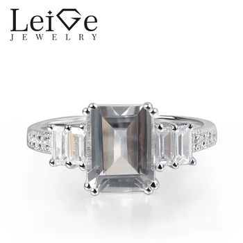 

Leige Jewelry White Topaz Ring Emerald Cut Colorless Gemstone Prong Setting 925 Sterling Silver for Women Romantic Gifts