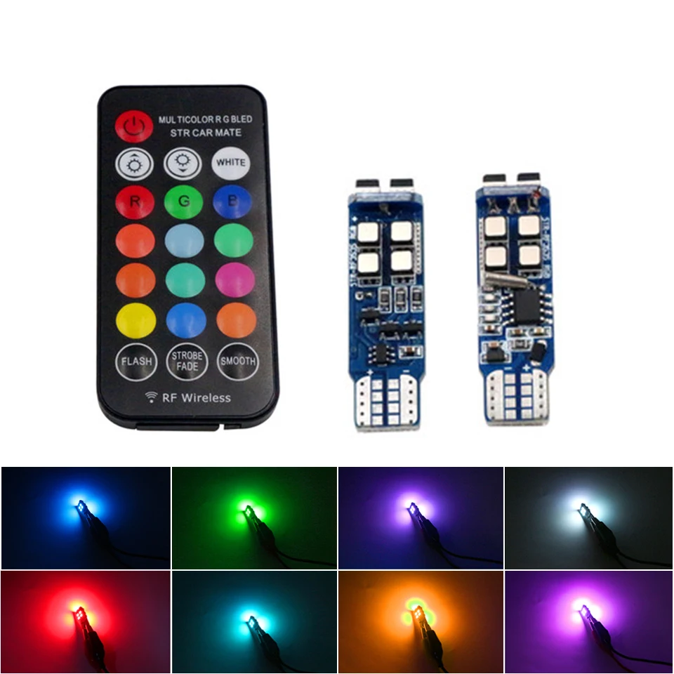 2PCS RGB T10 W5W 194 Led 3535 10 SMD RF With Remote Controller Car Automobiles Strobe Flash Light 12V 13 Colors Clearance | Автомобили и