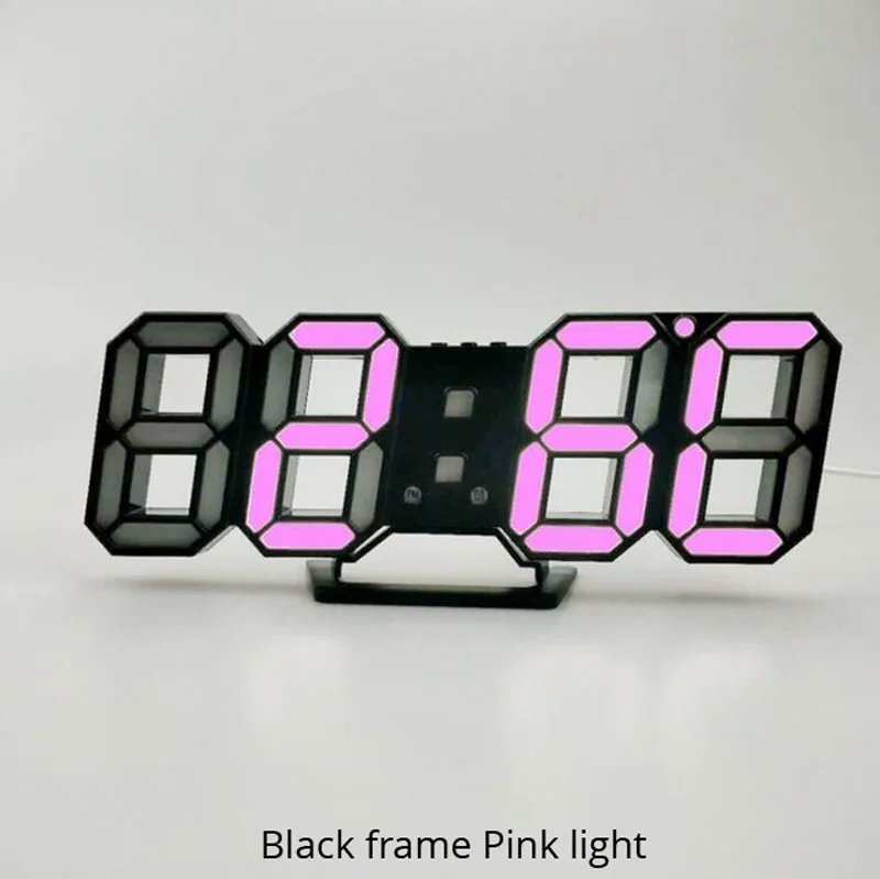 Pink B 3D светодиодный настенные часы современный дизайн цифровые настольные часы будильник ночник Saat reloj de pared часы для украшения дома гостиной - Цвет: Pink B
