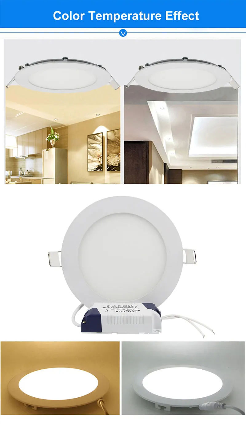 Dimmable Round LED Panel light 3w 4w 6w 9w 12w 15w 18w Recessed Downlight White/Warm White/Natural White Kitchen for Bathroom