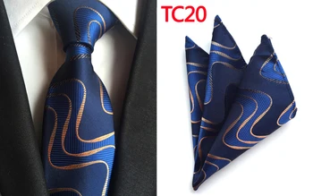 

Top Fashion 8cm Formal Ties Set Gentlemen Personality Blue Necktie Sets with Handkerchief