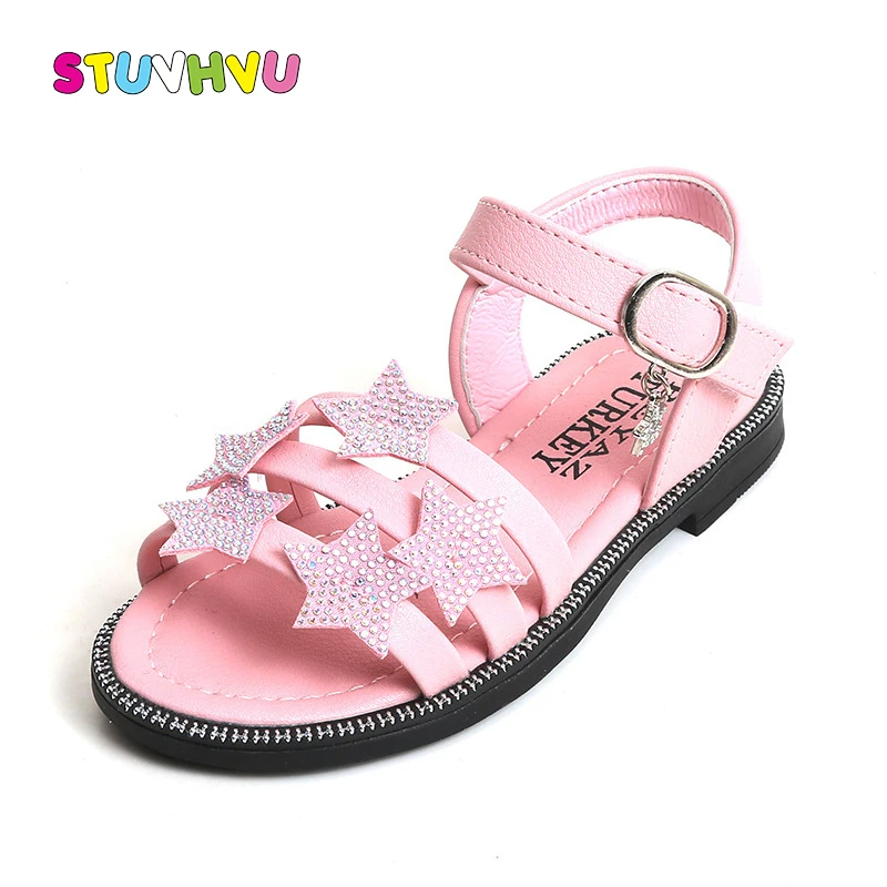

Children Summer Sandals for Girls Shoes Fashion Rhinestone Stars Princess Shoes Little Girls Sandals Slip Kids Roman Sandals