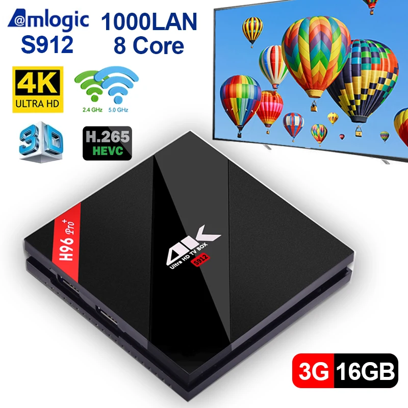 

H96 PRO+Android 7,1 tv box Amlogic S912 3 GB DDR3 16/32 GB Rom 2,4g/5G WiFi Bluetooth H.265 4 K smart tv box pk M8s Pro