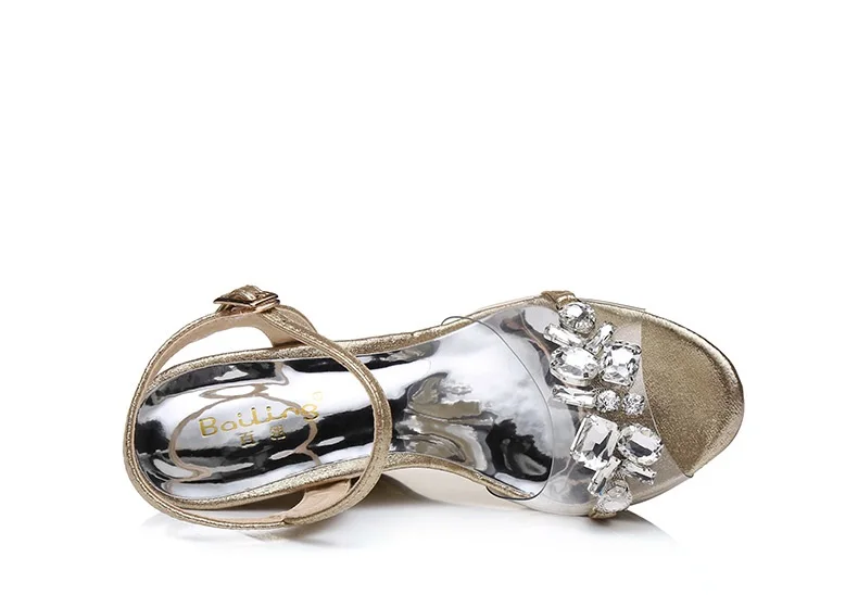 34_2016 New Gold Platform Wedges Sandals Female Summer Sandal Silver Heels Rhinestone Buckle Transparent Casual Shoes For Woman