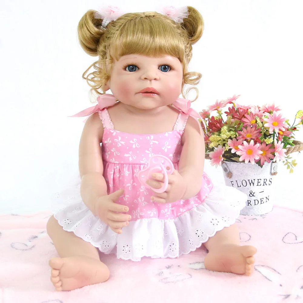Прекрасные 57 см куклы силиконовые Reborn ручной работы реалистичные куклы 23 дюймов виниловые Младенцы Reborn с розовым платьем игрушки DOLLMAI