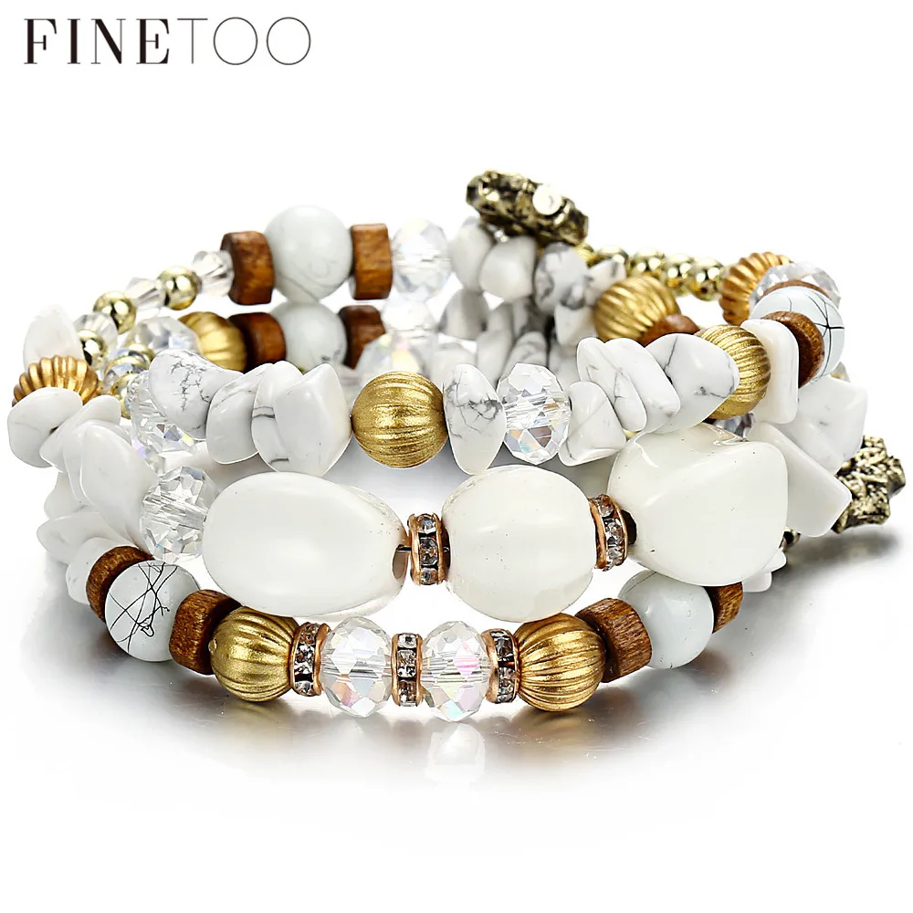 

Handmade Beads Boho Bracelets & Bangles Adjustable Crystal Irregular Stone Charm Bracelet 3 Layered Cuff Bracelets for Women