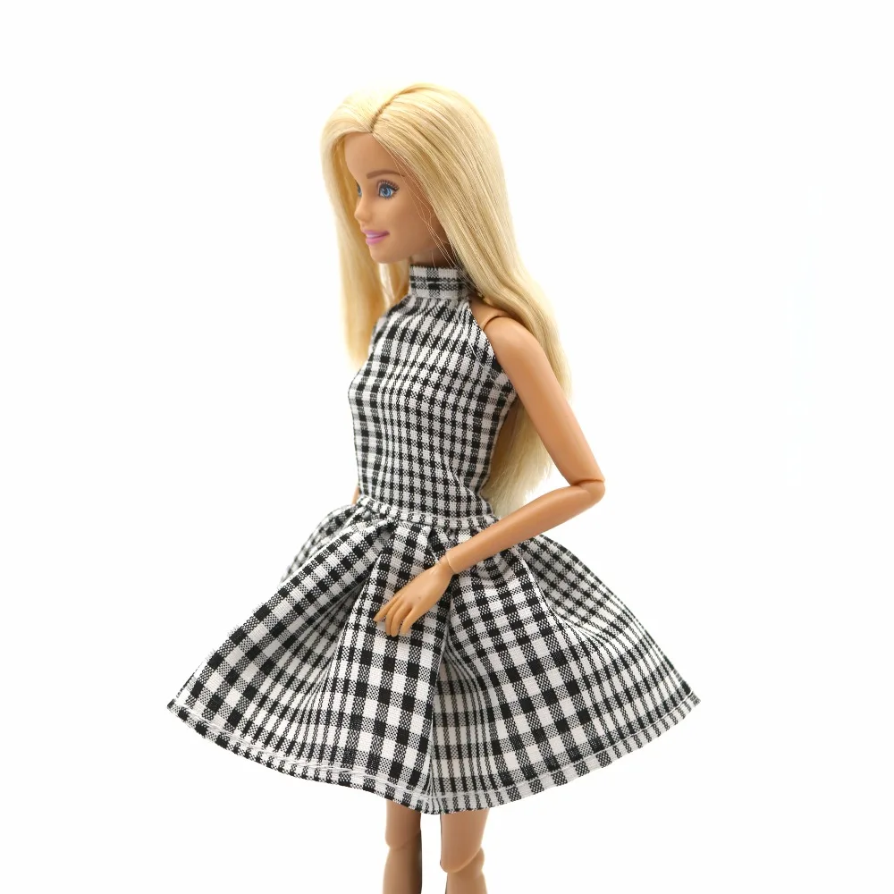 Новые высококачественные вечерние аксессуары для кукол, платья, черная клетчатая юбка, сексуальная открытая спина для Барби, кукольный подарок для девочек
