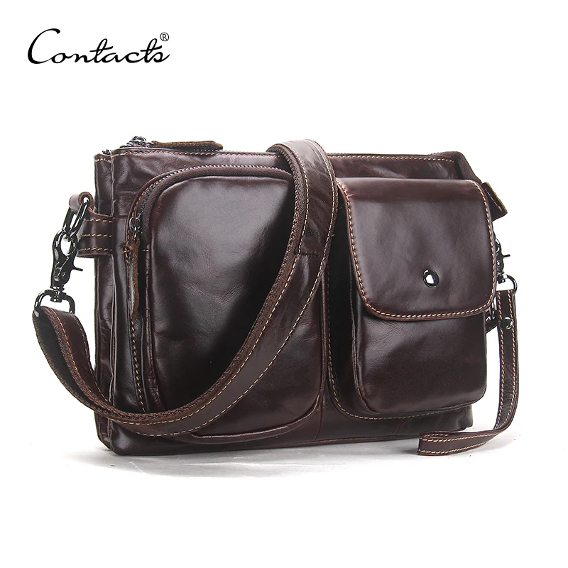 

CONTACT'S Vintage Men Messenger Bags High Quality Soft Genuine Leather Large Capacity Travel Men Bags Dollar Price Handsome Man