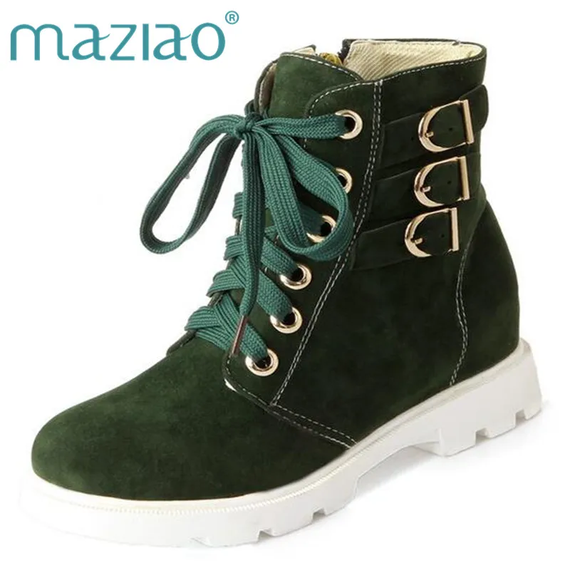 

MAZIAO size 34-43 2017 New Autumn Winter women boots Fashion boots Ankle boots Flats Increased pu Black Red green beige boots