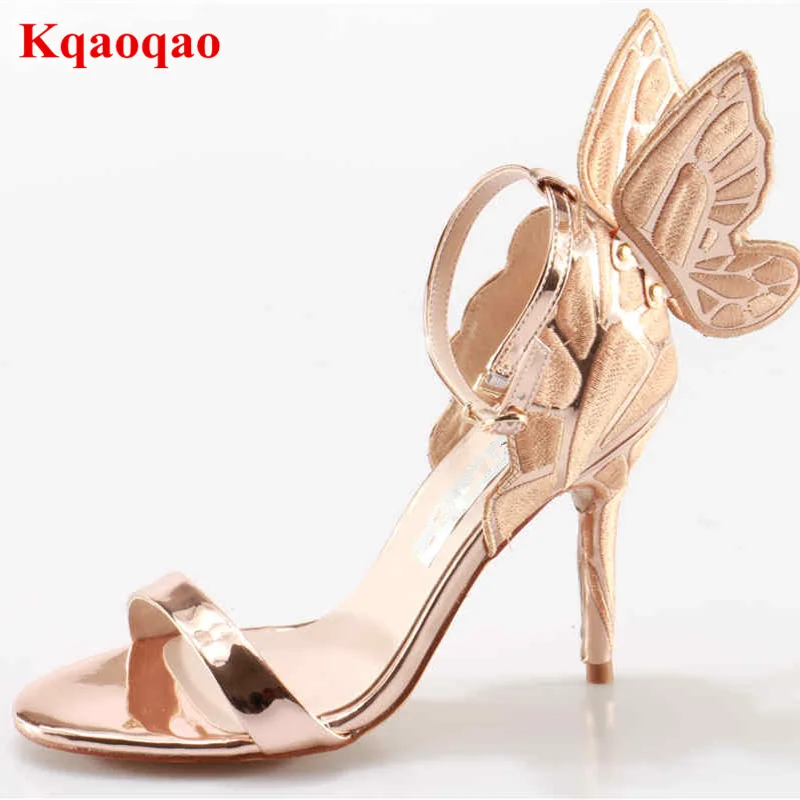 

Peep Toe Crystal Glitter Butterfly Wing Decor Women Pumps Ankle Buckle Design Mujer Sandalia Wedding Party Bling Shoes Hot Brand