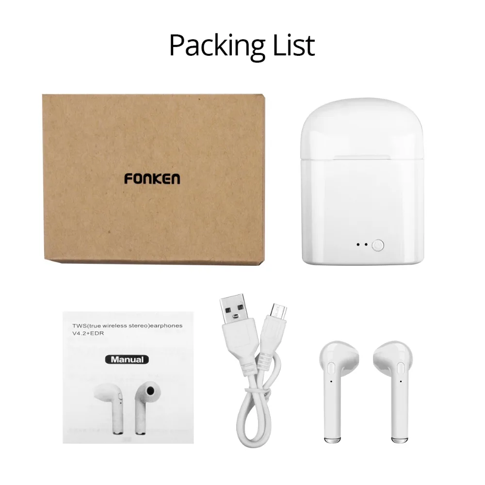 FONKEN Wireless Bluetooth Earphone TWS i7 In-Ear Wireless Earbuds With Mic Portable Sport Mobile mini Earpiece with Charge box