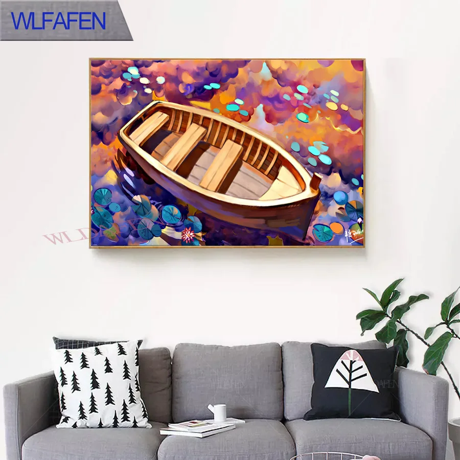 DIY картины по номерам на холсте Tableau лодки Пейзаж рисунок с красками холст для