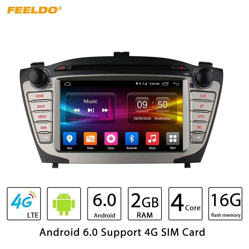 Clearance FEELDO 7inch Android 6.0 (64bit) DDR3 2G/16G/4G LTE Car DVD GPS Radio Head Unit For Hyundai ix35/Tucson(09~15) #2459 0