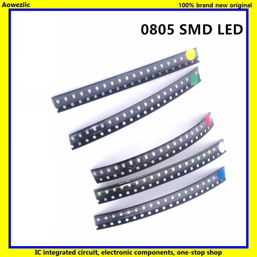 

Aoweziic 100pcs/lot Blue yellow green red white 0805 SMD LED diodes light leds New diy kit Hot sale