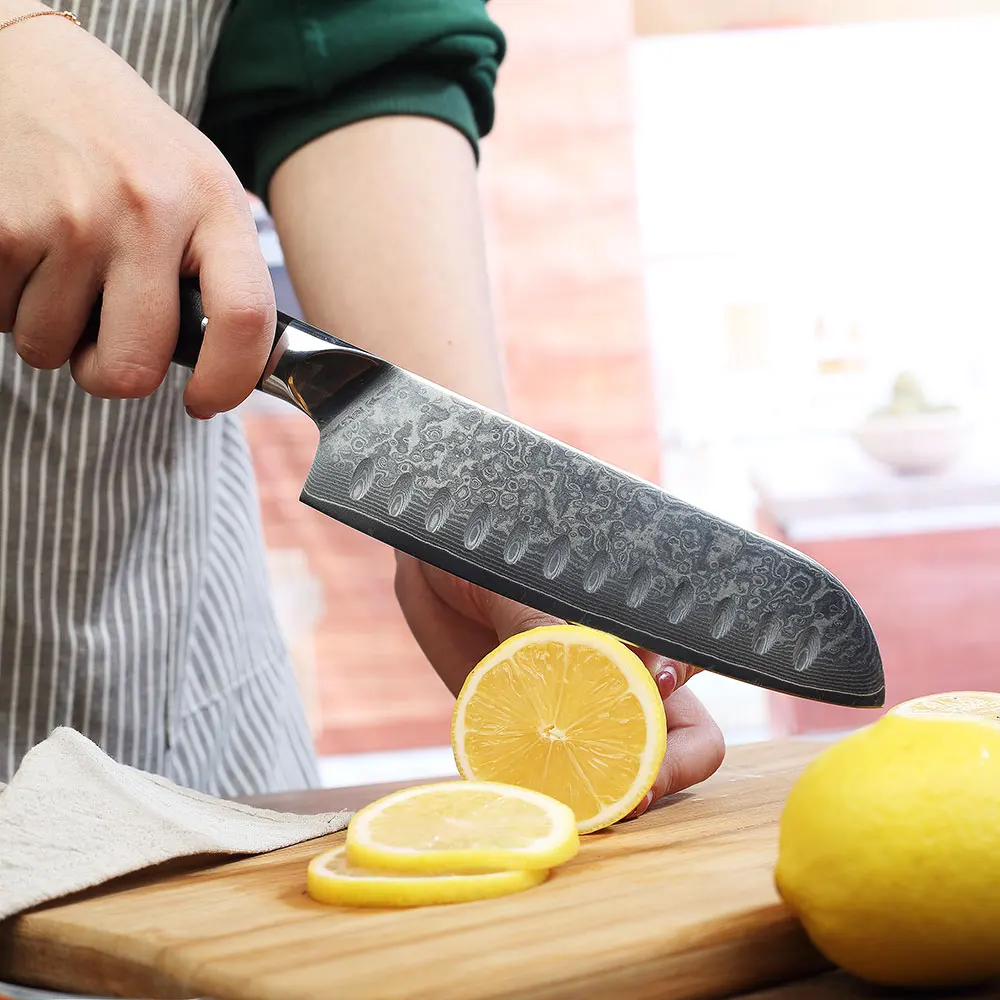 Sunnecko 7" inch Damascus Santoku Knife Japanese VG10 Steel Blade Razor Sharp Cut Kitchen Chef's Cooking Knives G10 Handle