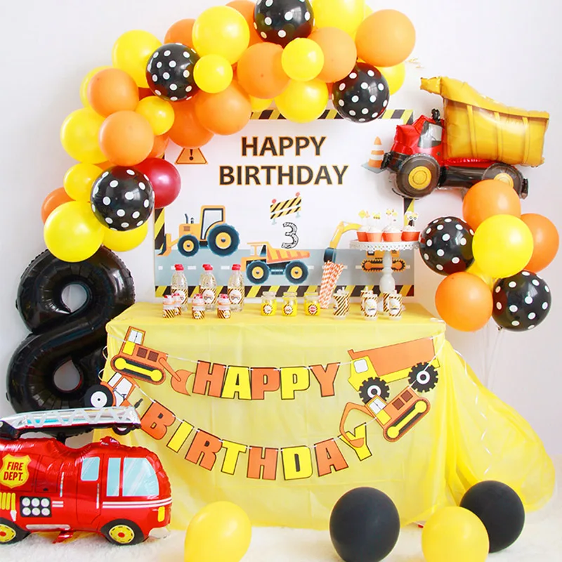 Construction Birthday Party Supplies Dump Truck Kits Banner Balloon Set for Kids Boy Party Fireman Firefighter Party Decoration