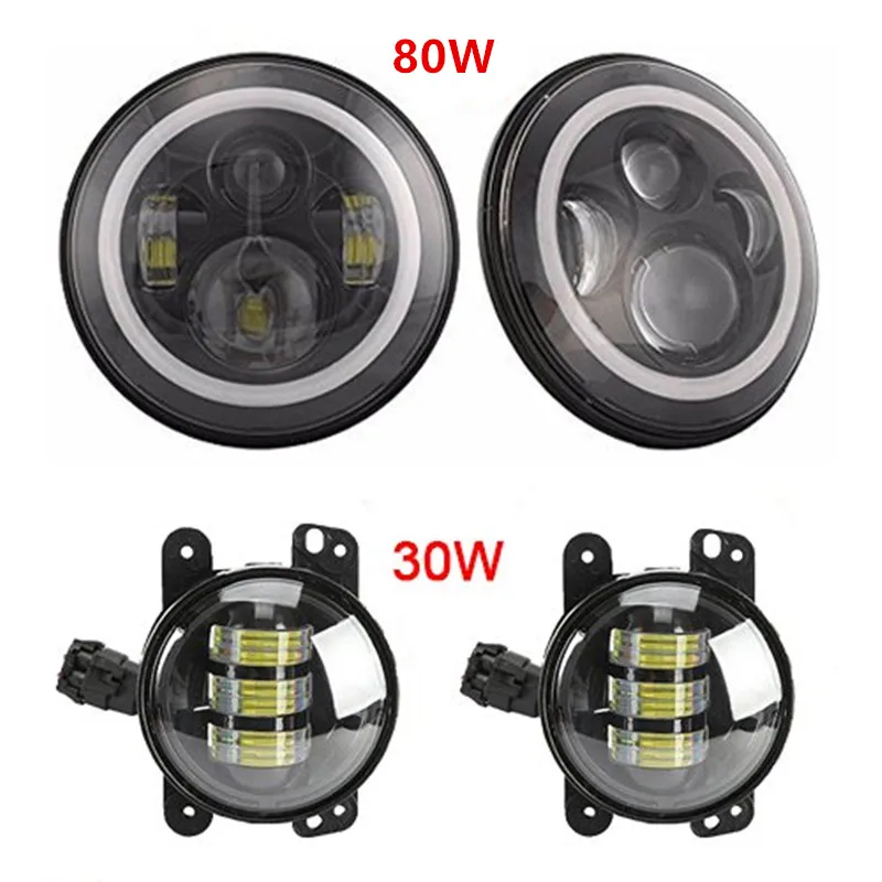 

Pair 7 Inch Led Headlight with Halo Turn Signal Jee-p Wrangler Jk Tj + 4" 30W Wrangler Jk Chrysler Front Bumper Led Fog light