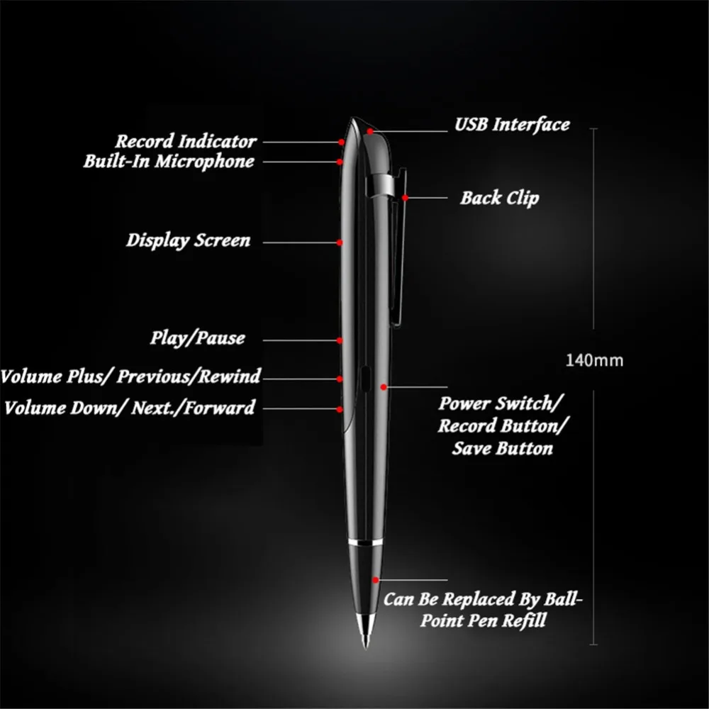 Профессиональный ЖК-дисплей Дисплей цифровой активированный Регистраторы письменная ручка Аудио Звук голоса Запись для записи HD HIFI MP3 плеер 8 Гб