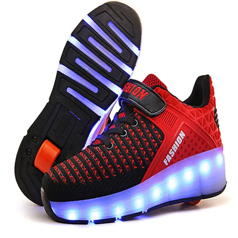 Adult Kids Shoes heelies LED Flashing Dounle Wheels Roller Skate Shoes Flash Roller Skating Shoes Colorful Glowing Roller Skates - Цвет: single red