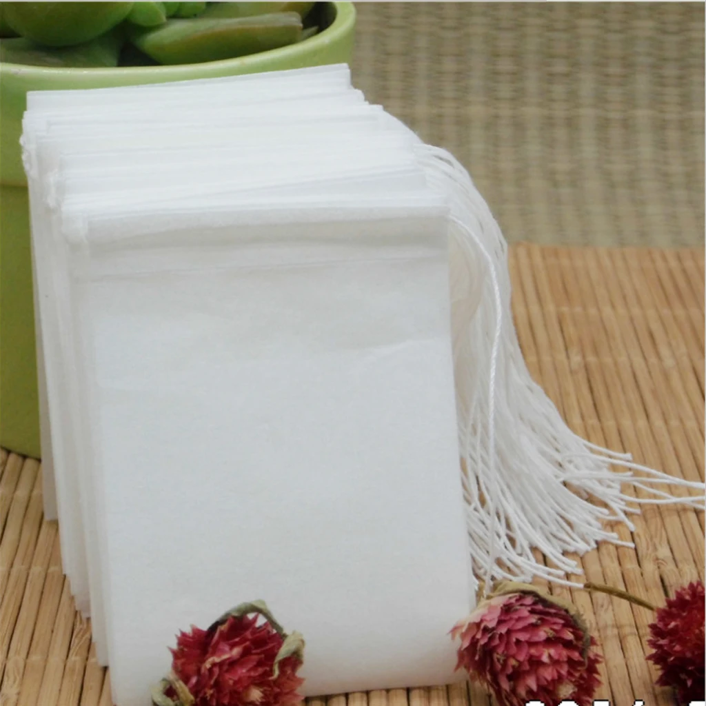 100 pieces Empty Tea Filter Bags Loose Herbs Teabag with Drawstring 7x9.5cm