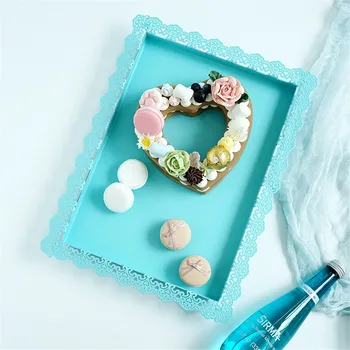 

New Nordic Lace Hollow Metal Storage Tray Minimalist Chic Ins Fruit Cake Dessert Plate Blue Jewelry Display Tray Home Desk Decor