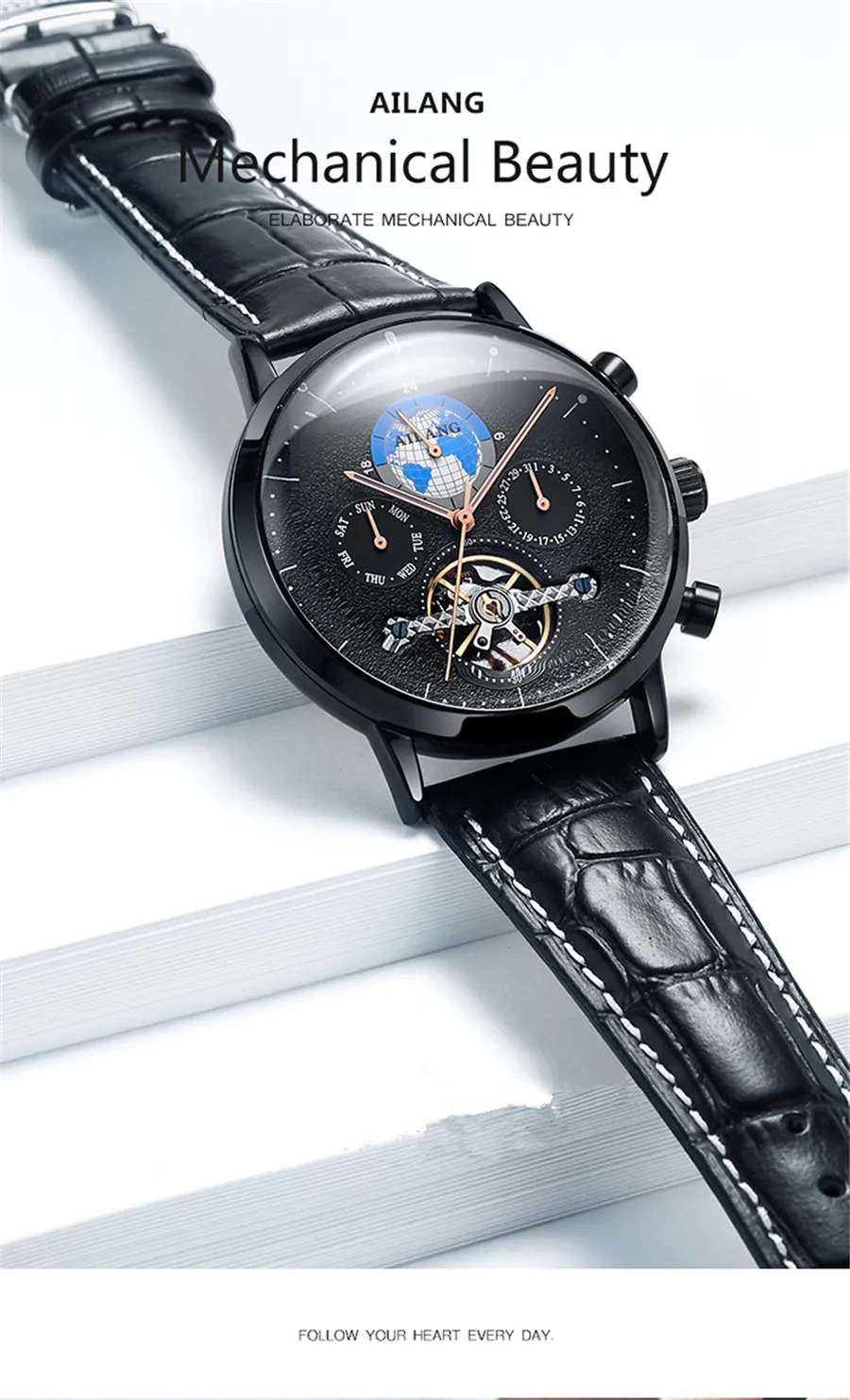 Бренд ailang водонепроницаемые 50 м мужские часы автоматические механические часы с турбийоном спортивные часы Стальные повседневные деловые
