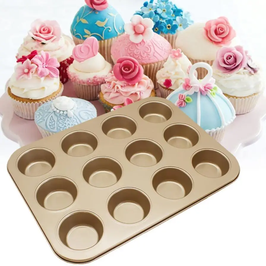 Carbon steel 12 Cups cake baking mold Mini Muffin Bun Cupcake Baking