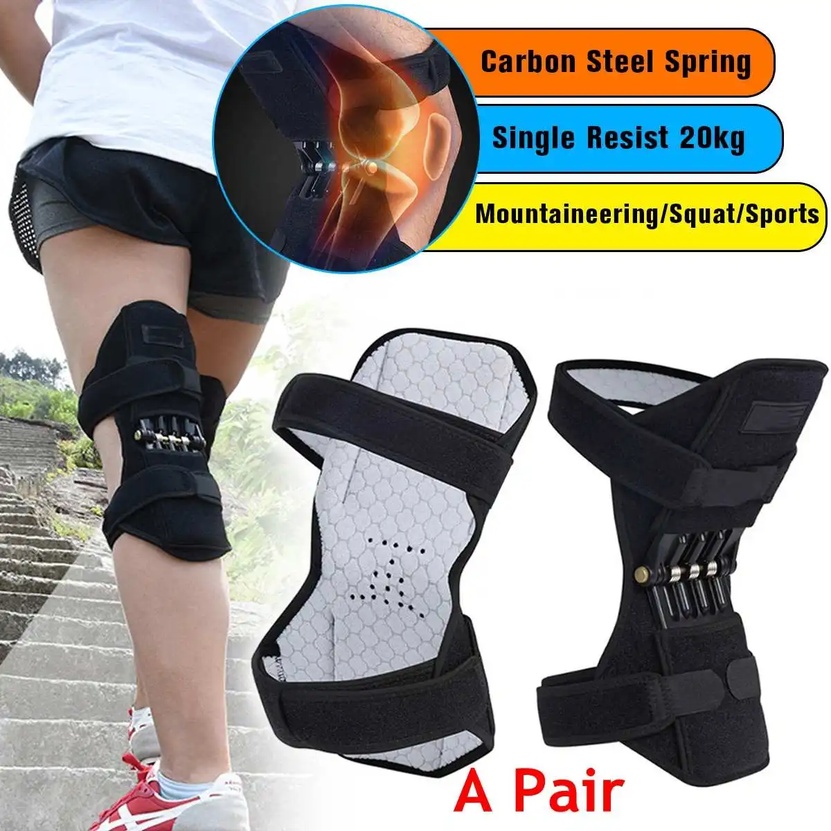 

1 pair Joint Support Knee Pads Breathable Non-slip Power Lift Joint Support Knee Pads Powerful Rebound Spring Force Knee booster