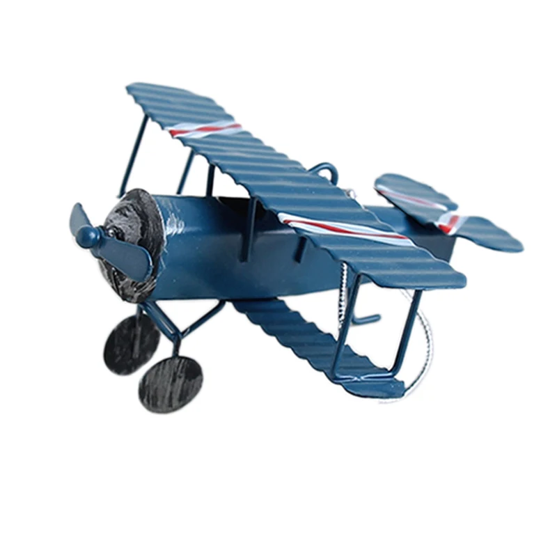 Retro Airplane Figurines Metal Plane Model Vintage Glider Airplane Home Decor Miniatures Blue