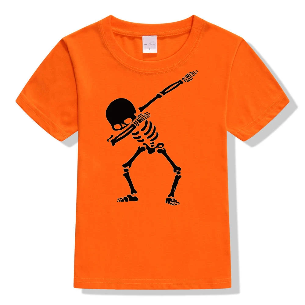 Детская футболка унисекс, летняя стильная футболка с короткими рукавами и черепом для мальчиков и девочек, Повседневные детские футболки