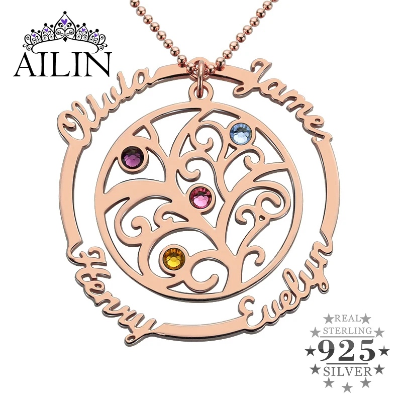 AILIN Family Tree Necklace with Birthstone In Rose Gold Hand Stamped Mother Necklace Birthstone Necklace for Mom Grandmother AILIN Family Tree Necklace with Birthstone In Rose Gold Hand Stamped Mother Necklace Birthstone Necklace for Mom Grandmother