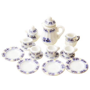 

Lot of 15PCS Porcelain Dollhouse Miniature Coffee Tea Cup Set