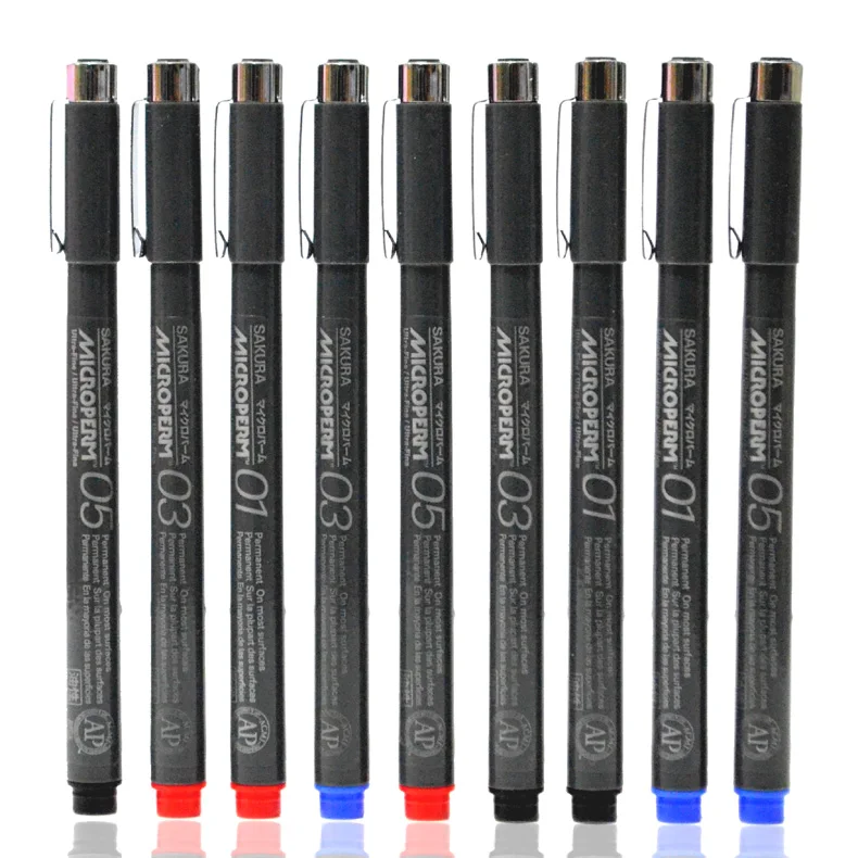 

Sakura microperm Fine Line Pen Oil Based Ink Needle Pen Ultra Fine Point Pen 0.1mm 0.3mm 0.5mm Black Blue Red Colors Art Supply