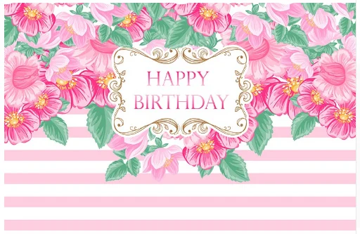 7x5FT Pink Flowers Blossom Happy Birthday Frame Stripes Custom Photo  Background Studio Backdrop Vinyl 220cm x 150cm