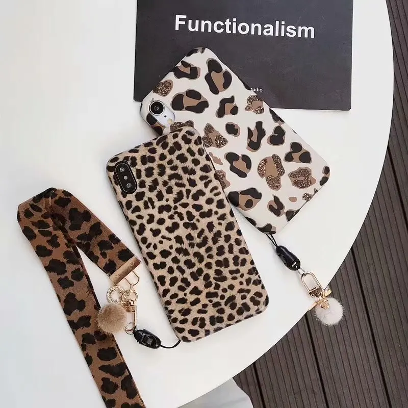 

Phone Cover Luxury Leopard Silicone Soft Phone Case For iPhoneX XR XS with lanyard Phone Case For iPhone7 8 6 6S Cover