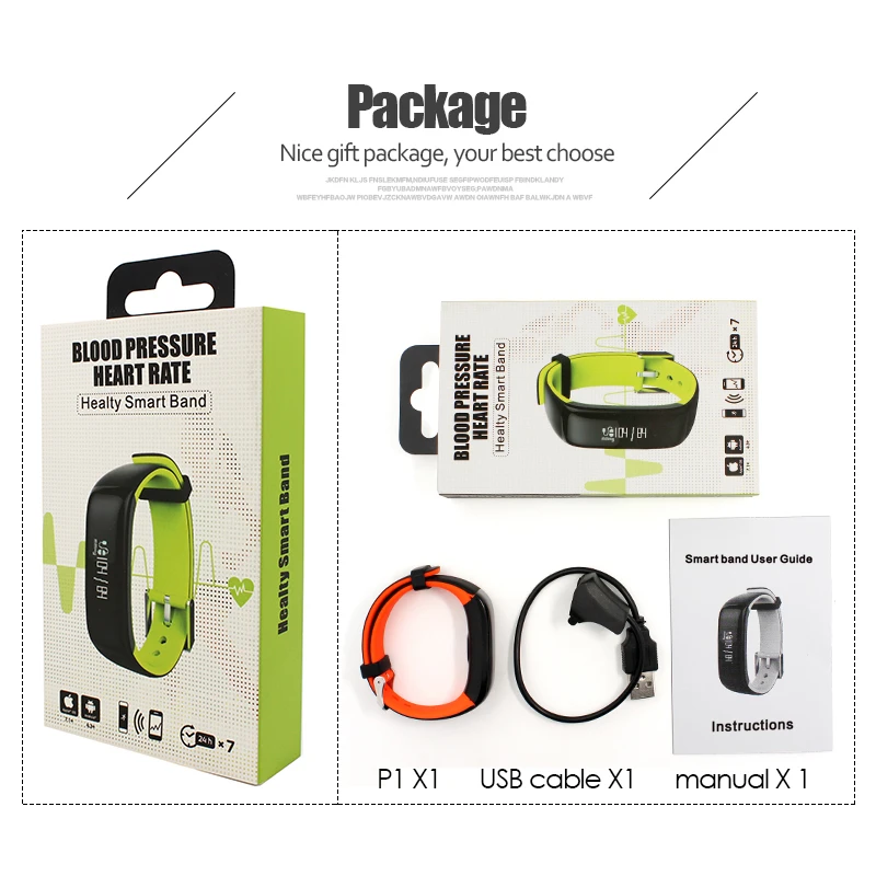 P1 Smartband Watches Blood Pressure Bluetooth Smart Bracelet Heart Rate Monitor Smart Wristband Fitness for iOS Android Phone