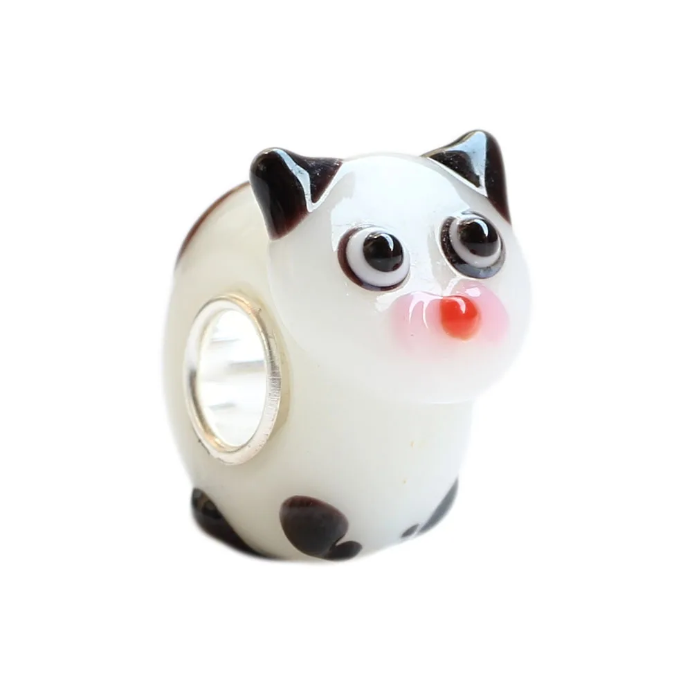 Perline Hunter 925 Sterling Silver Giocoso Pet Kitty Murano Glass Bead Fit Bracciale Europeo