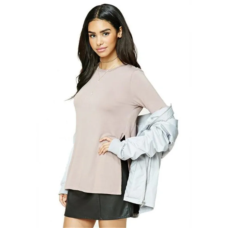 WKOUD 2018 الجانبية سبليت تي شيرت للنساء الأزياء الحلوى الألوان قمم ضئيلة كامل تيز الصيف تي شيرت الإناث عارضة تي شيرت t8162