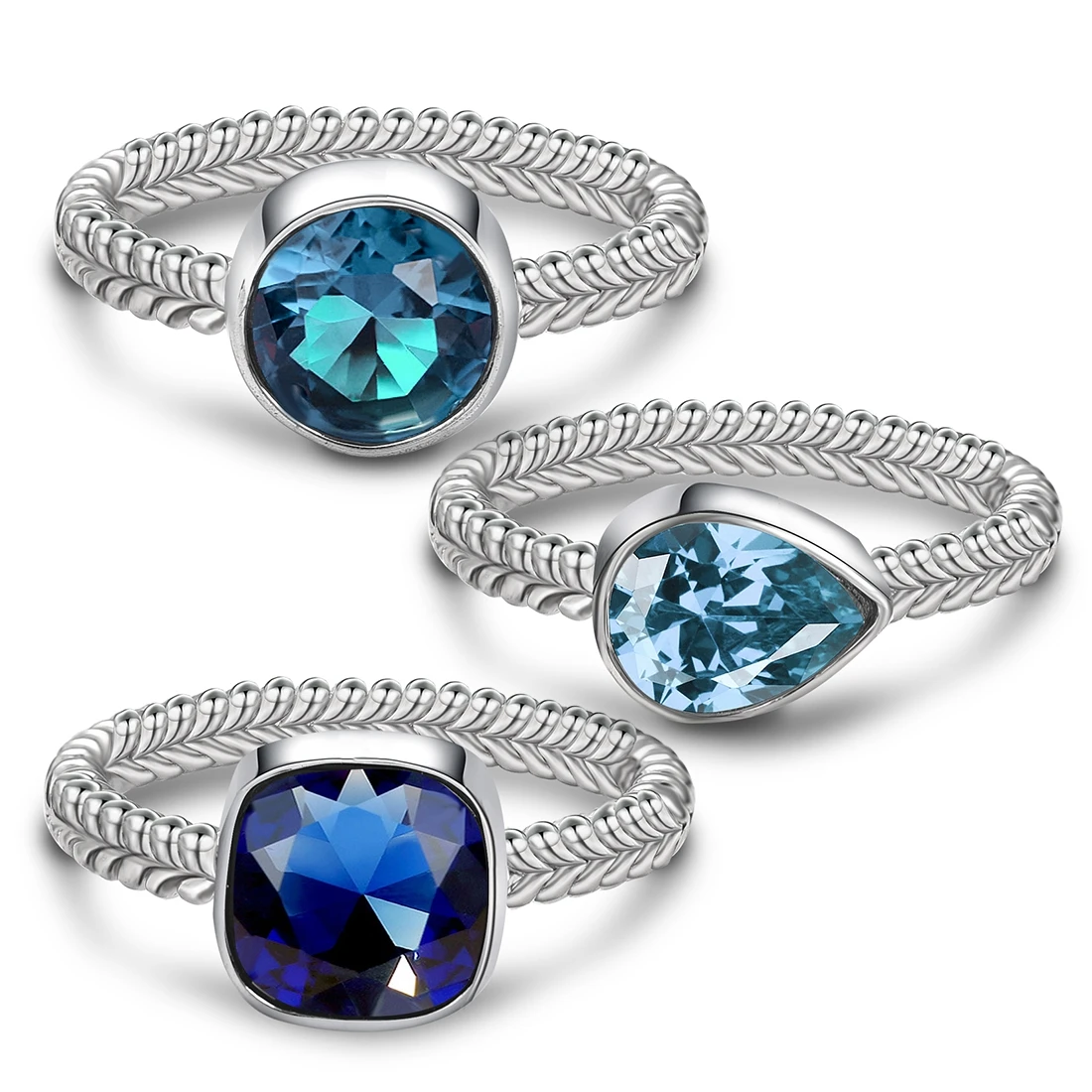 

Jiayiqi 2019 Fashion 3 Pcs Set Blue Zircon CZ Stone Cute Ring Set For Women Jewelry Best Gift