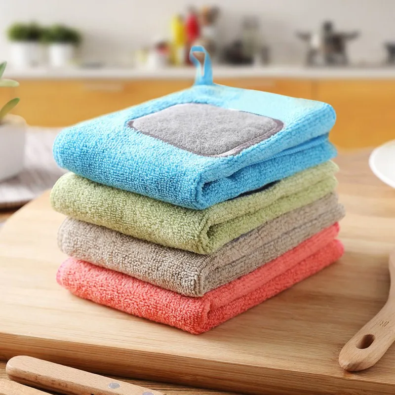 

Hangable Clean Cloth Super Absorbent Cleaning Wiping Rag Dish Towel Home Kitchen Towel Sink Wipe Coral Fleece Cleaning Towels