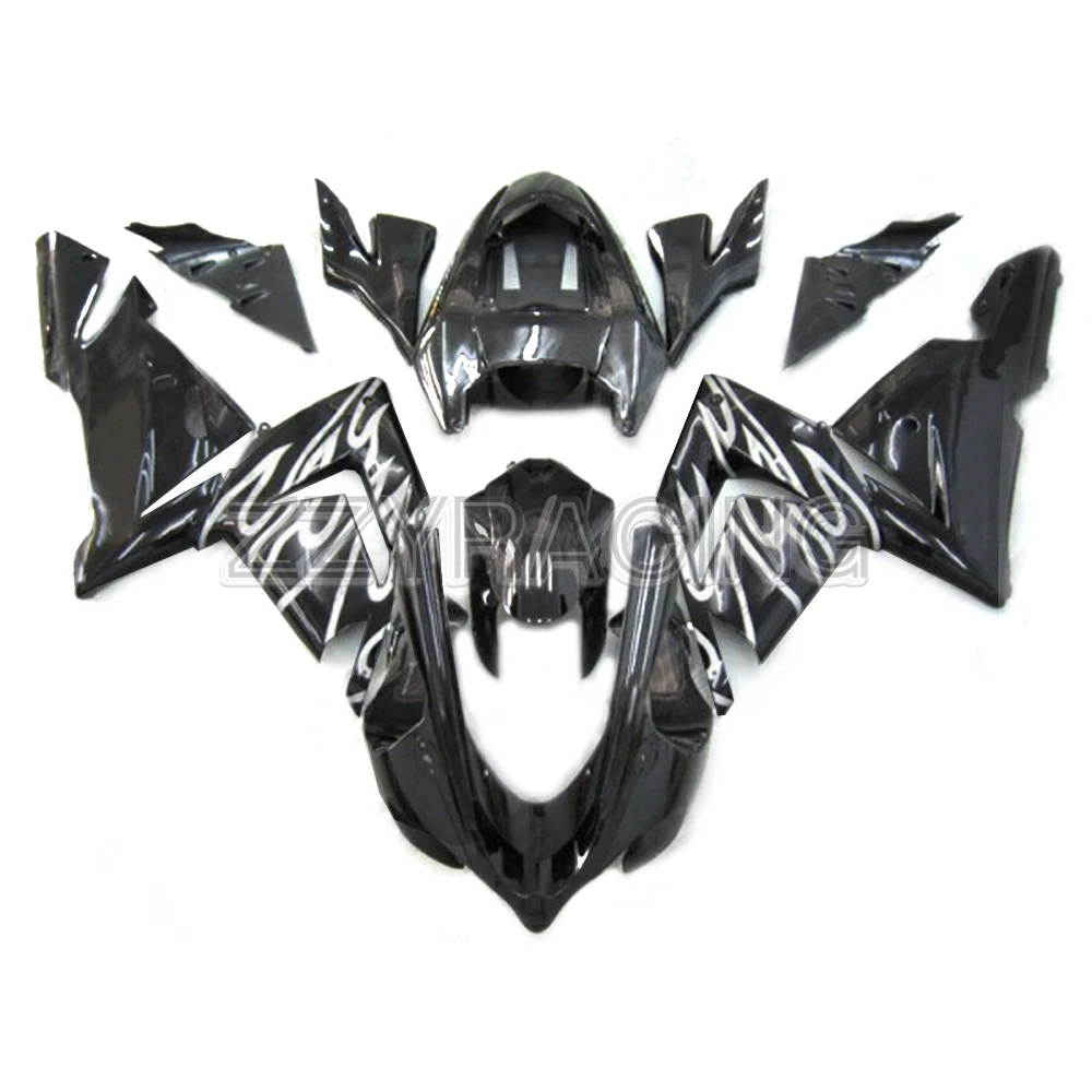 

Injection Fairings Kits for Kawasaki ZX10R 2006 2007 Year 06 07 Complete ABS Plastic Motorbike Body Work Black With White Flames