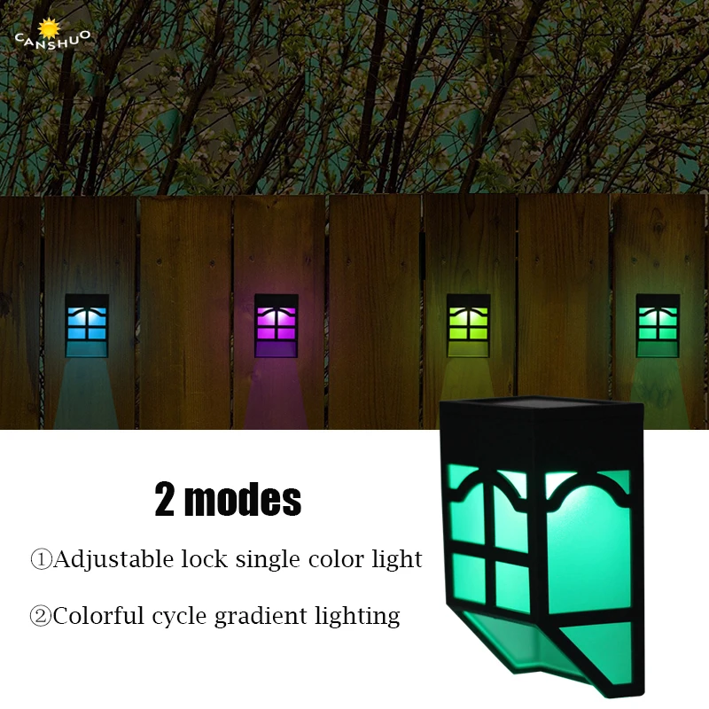 

4pcs/lot Solar Light Wall Lamp 7 Color Changeable Outdoor Garden Decor Wall Path Yard Landscape Lighting 2 Modes Waterproof Lamp