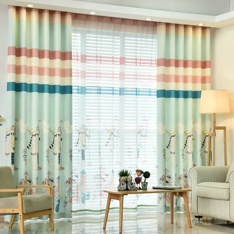 Romantic Cartoon Blackout Curtains Pink Blue Velvet ...