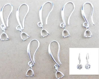 

HOT Wholesale 10X Lot Jewelry Findings 925 Sterling Silver Earring Bail Pinch Smooth Hook Ear Wires For Fine Crystal Swa