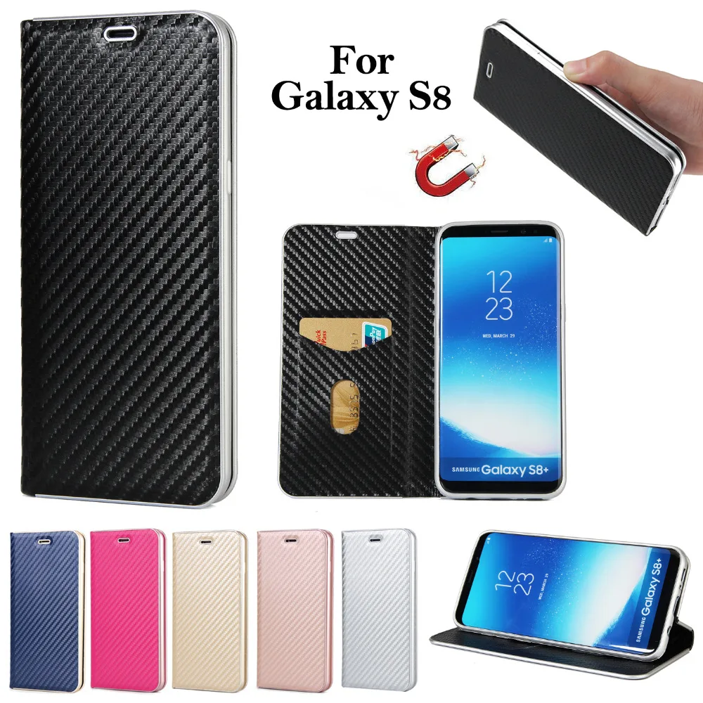 

For Samsung Galaxy S8 Case Business Style Carbon Fiber Magnetic Flip Wallet Leather Case for Samsung Galaxy S8 S 8 G9500 Cover