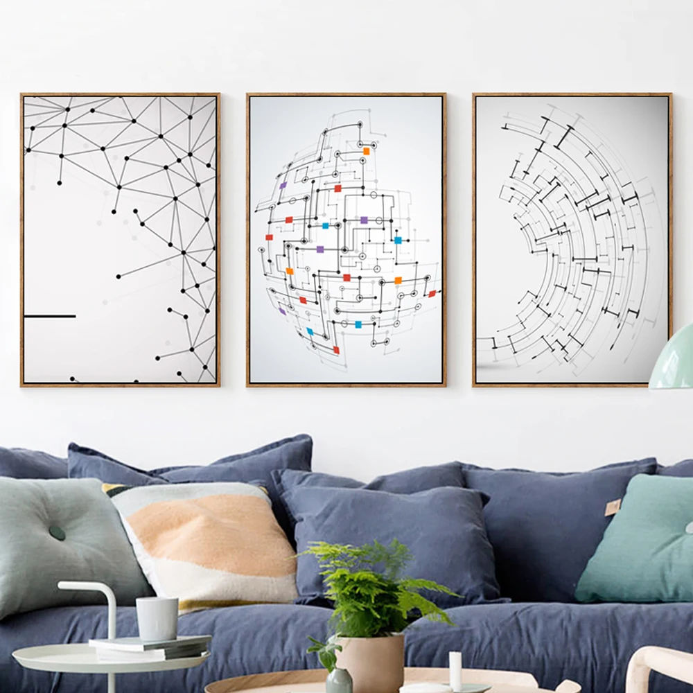 Straight Line Modern Art : Bianche wall modern abstract polygon straight line and