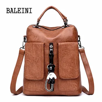 

Genuine Leather Female Back Pack College Style Leather Backpack Fashion School Backpack Vintage Student Schoolbag Retro Rucksack