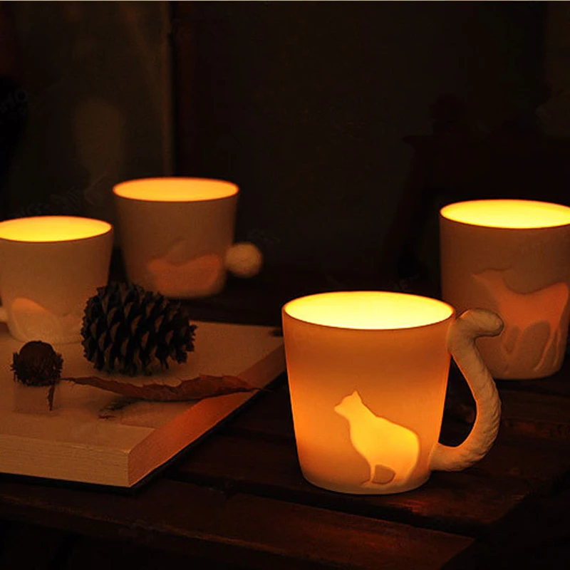 

Animal Cups with Retail Package Frosted Ceramic Candlestick Mugs Squirrel Cat Rabbit Deer Horse Design Milk Cups Promotion Gift